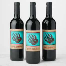 Tribal Bear Paw Wine Label Vinflaska Etikett