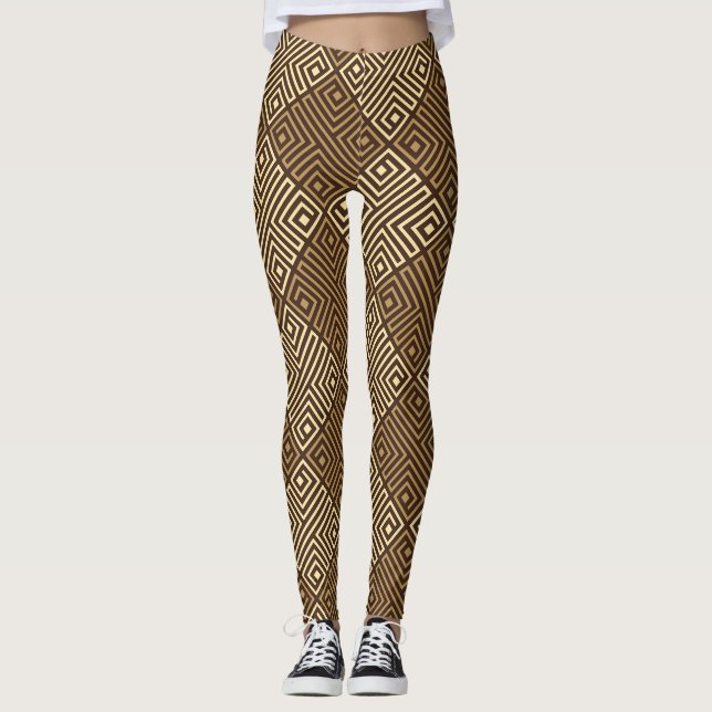Tribal Beige Brown Minimum Mönster Leggings (Framsida)