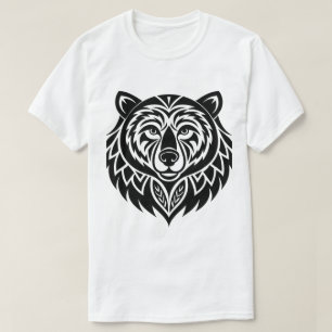 Tribal Björn Huvud T-Shirt Svart Tribal Djur Gra