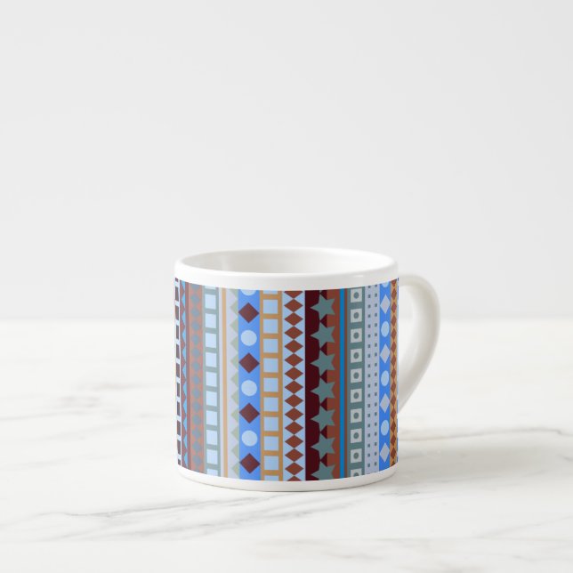 Tribal Blå Aztec Sicksack Sydvästliga Ränder Espressomugg (Framsida höger)