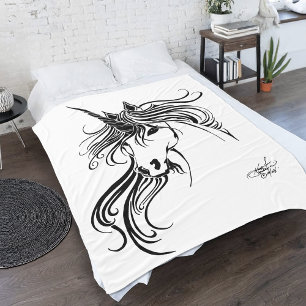 Tribal Black Bläck Unicorn Fleecefilt