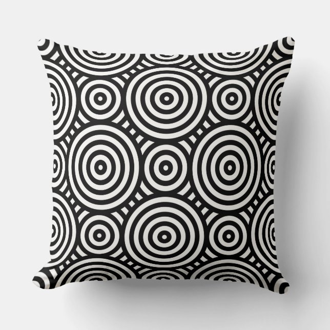 Tribal Black Circular Mönster White Kudde (Framsida)
