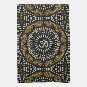 Tribal Black Guld Silver om Mandala Trasa banderol Kökshandduk