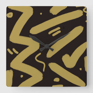Tribal Black och Guld Fyrkantig Klocka