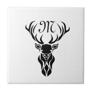 Tribal Black Stag Silhouette Monogram Kakelplatta