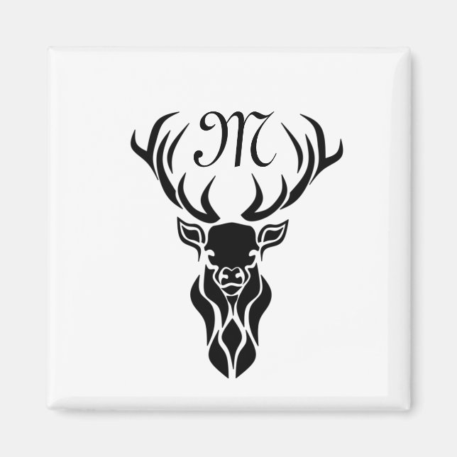 Tribal Black Stag Silhouette Monogram Magnet (Framsidan)