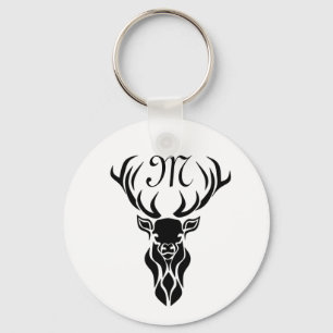 Tribal Black Stag Silhouette Monogram Nyckelring