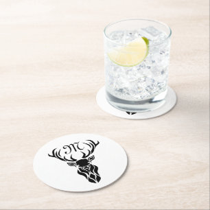 Tribal Black Stag Silhouette Monogram Underlägg Papper Rund