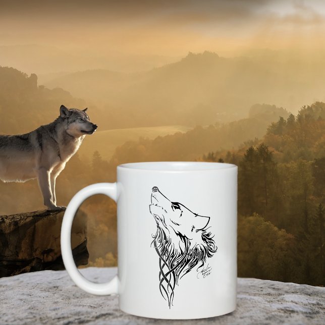 Tribal Black Varg Howl Kaffemugg (Skapare uppladdad)