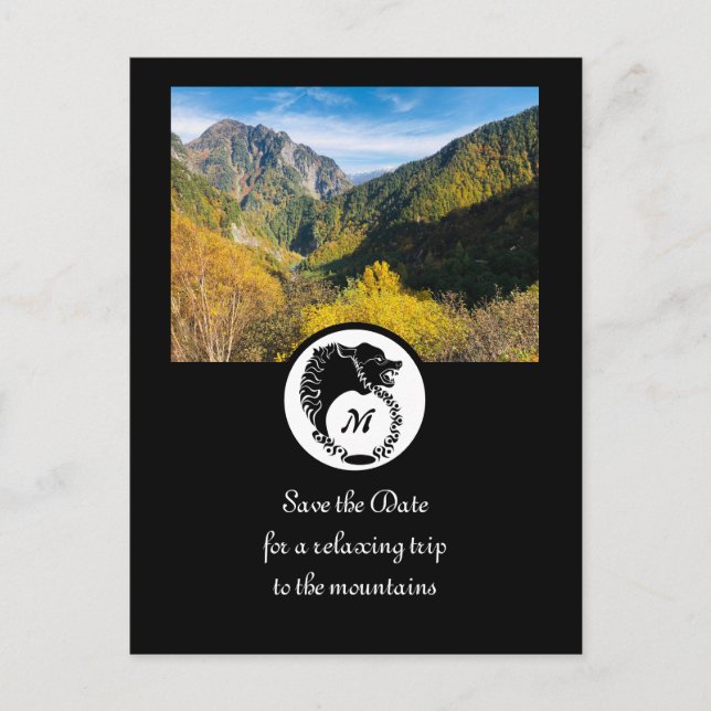 Tribal Black Varg Silhouette Laurel Monogram Photo Inbjudan Vykort (Framsida)