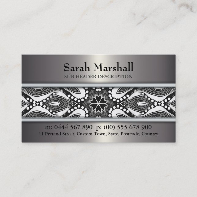 Tribal Black+White & Metallic med Logotyp Business Visitkort (Framsida)