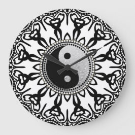 Tribal Black+White Yin Yang Balance Din tid Stor Klocka