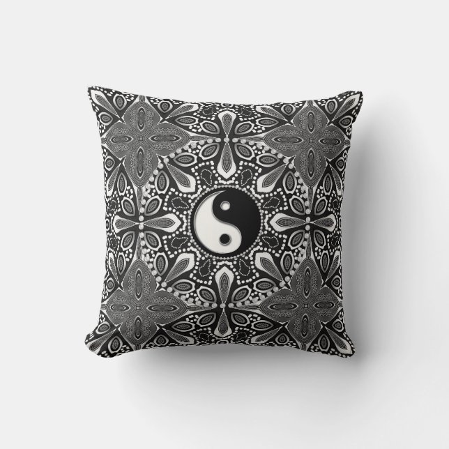 Tribal Black White Yin Yang Geometric Cushion Kudde (Framsida)