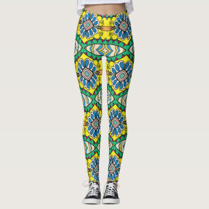 Tribal blommigt, ornat, handdragen mönster. leggings