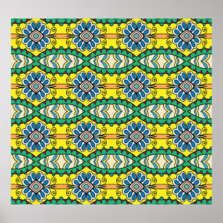 Tribal blommigt, ornat, handdragen mönster. poster