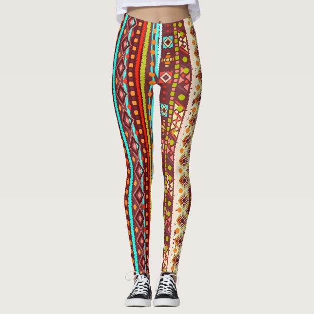 Tribal Boho Art: Seamless Background Struktur Leggings (Framsida)