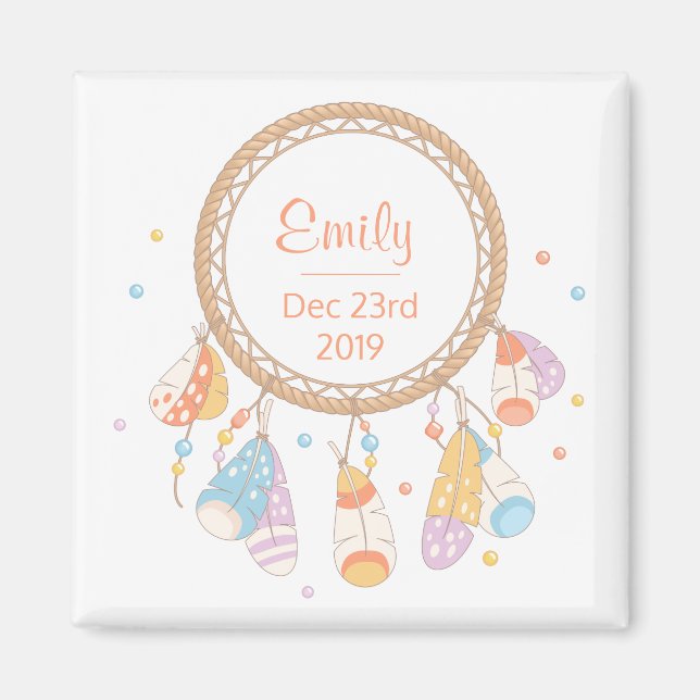 Tribal Boho Dreamcatcher Nyfödd bebis Keepsaké Magnet (Framsidan)