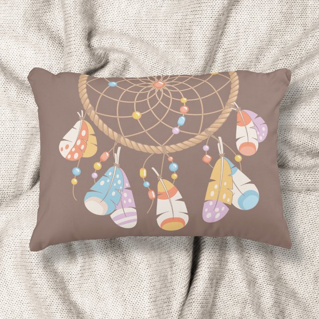 Tribal Boho Dreamcatcher på Brown Prydnadskudde (Skapare uppladdad)
