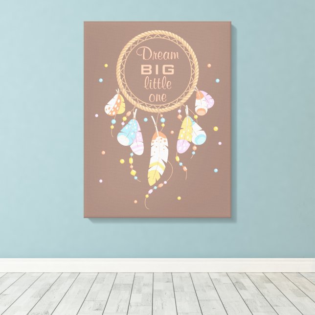 Tribal Boho Dreamcatcher på Brown Quote Canvastryck (Insitu (trägolv))
