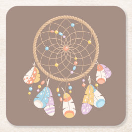 Tribal Boho Dreamcatcher på Brown Underlägg Papper Kvadrat