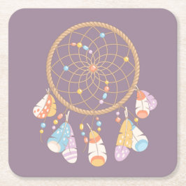 Tribal Boho Dreamcatcher på Lila Underlägg Papper Kvadrat