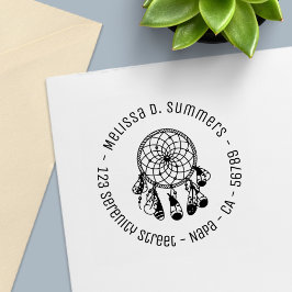 Tribal Boho Dreamcatcher Round Adress 2 Självfärgande Stämpel