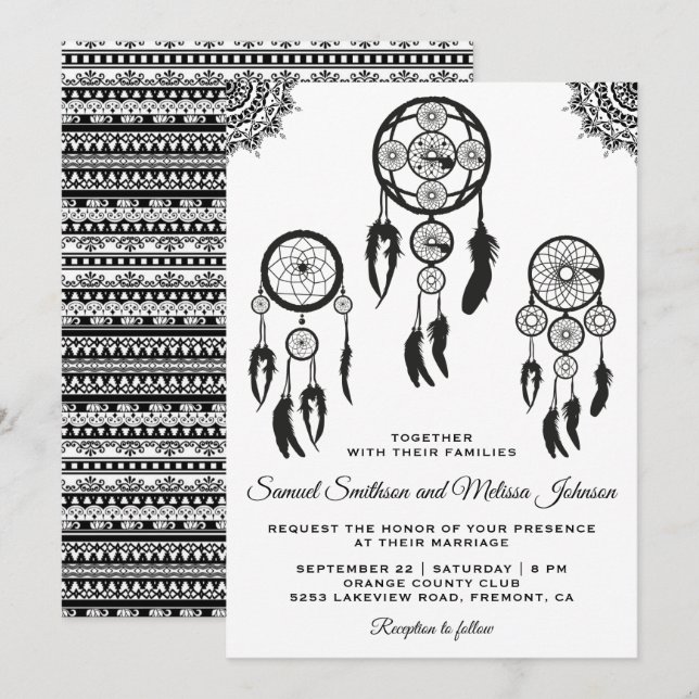 Tribal Boho Drömfångare Bröllopsinbjudan Inbjudningar (Fram/baksida)