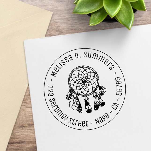 Tribal Boho Drömfångare Rund Adress 3 Stämpel (Skapare uppladdad)