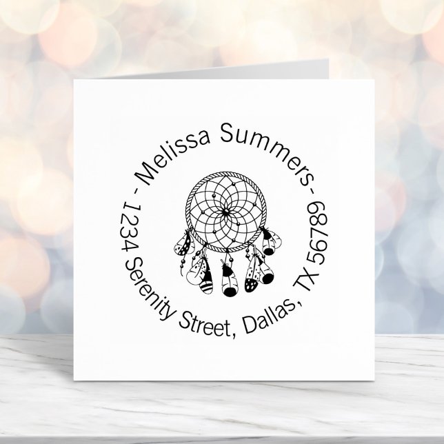 Tribal Boho Drömfångare Rund Adress Självfärgande Stämpel (Skapare uppladdad)