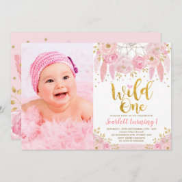 Tribal Boho Rosa Dreamcatcher Vild en födelsedag Inbjudningar