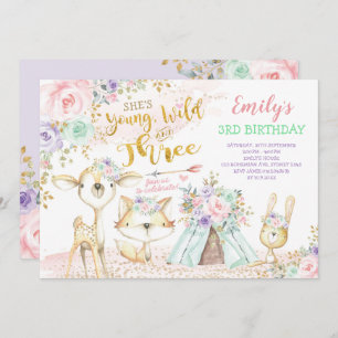 Tribal Boho Woodland Animals 3:e födelsedagen Inbjudningar