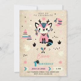 Tribal Boho Woodland Animals Vild 1:a födelsedag Inbjudningar