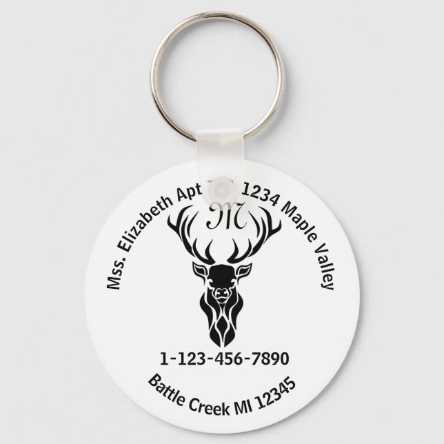 Tribal Buck Silhouette Monogram Home Adress Keych Nyckelring (Framsida)