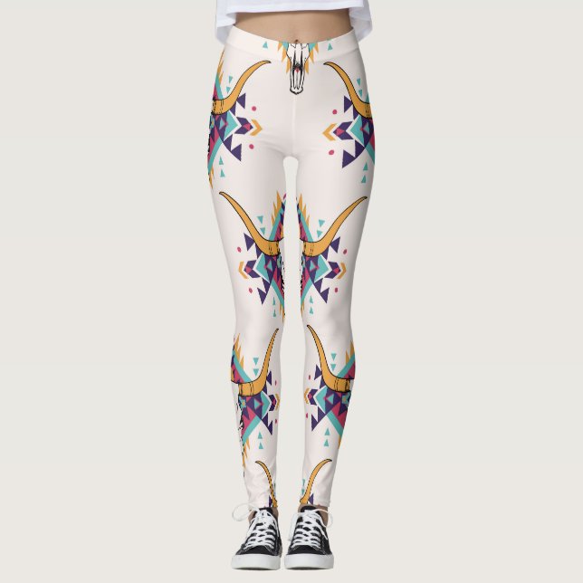 Tribal Bull Skull: Boho Seamless Leggings (Framsida)