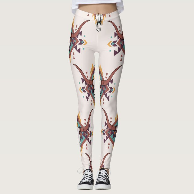 Tribal Bull Skull: Boho Seamless Leggings (Framsida)