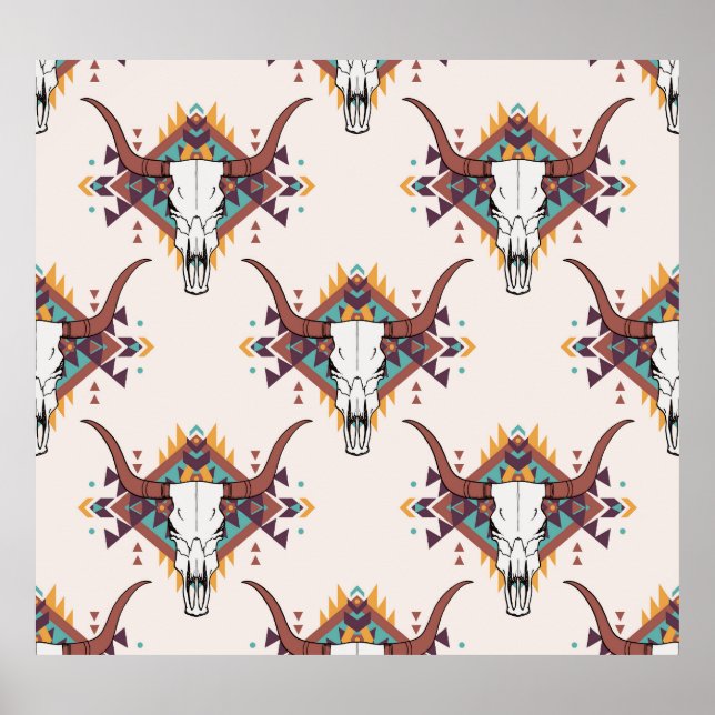 Tribal Bull Skull: Boho Seamless Poster (Framsidan)