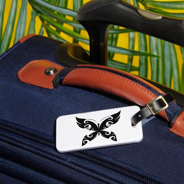 Tribal Butterfly Tattoo Bold Black Bläck Stil Bagagebricka (Skapare uppladdad)