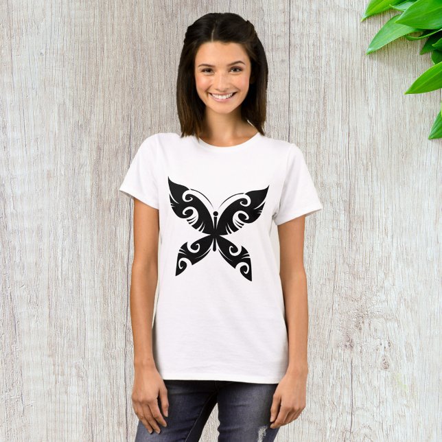 Tribal Butterfly Tattoo Bold Black Bläck Stil T Shirt (Skapare uppladdad)