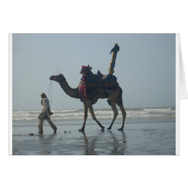 Tribal Camel Ride: God morgon Tide Sands & Sea Hälsningskort (Framsidan Horizontal)