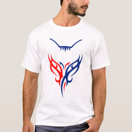 Tribal Cat Design - Red and Blue Abstract T-Shirt