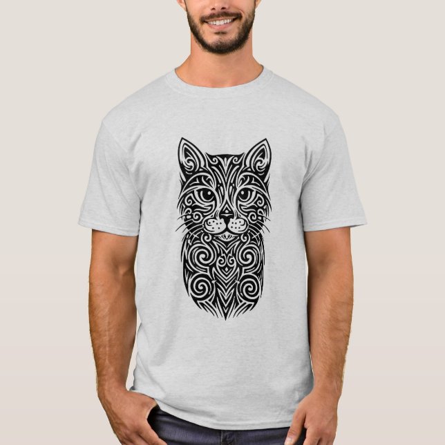 Tribal Cat Tattoo – Male Version T-Shirt (Framsida)