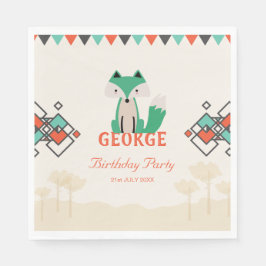 Tribal Colorful Geometric Shapes and Fox Birthday Pappersservett