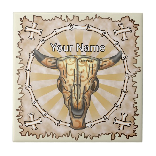 Tribal Cow Skull Kakelplatta (Framsidan)