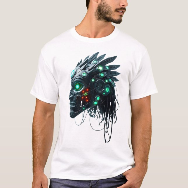 Tribal Cyborg Ansikte Flyter T Shirt (Framsida)