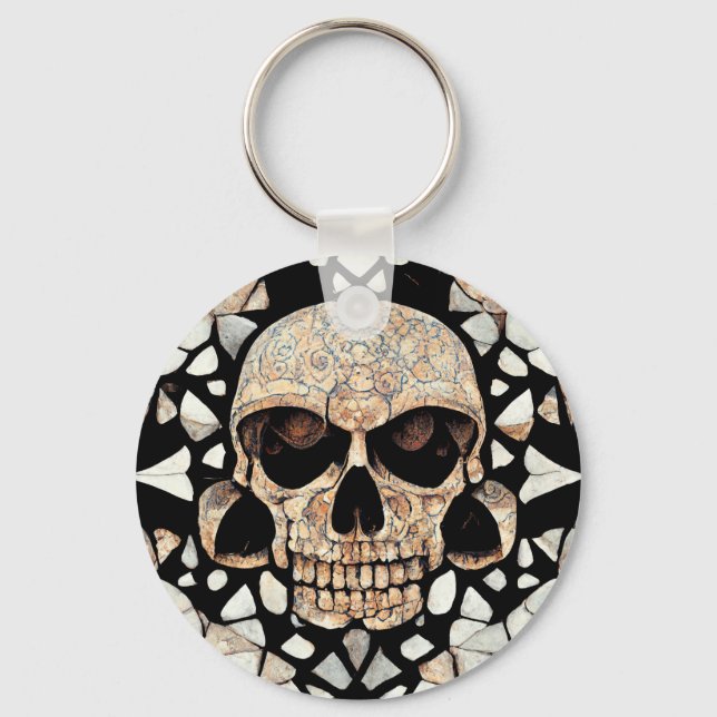 Tribal Decorative Ornament | Mayan Skull Art Nyckelring (Framsida)