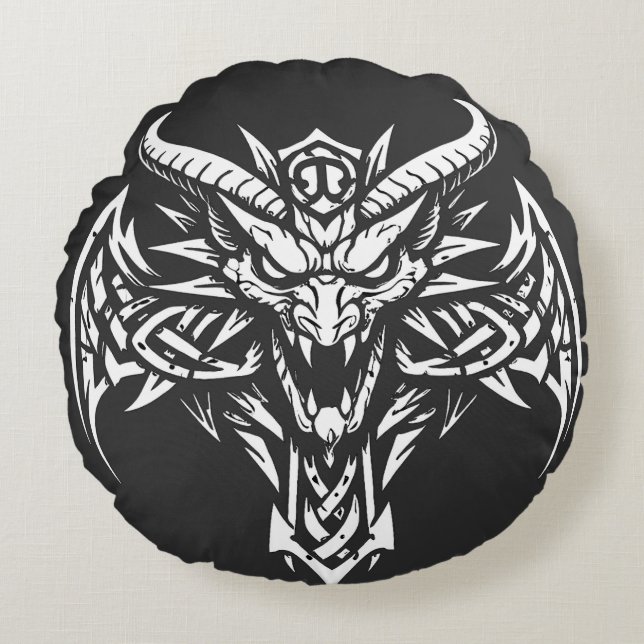 Tribal Demon Huvudgrafik av BurnsInHell Rund Kudde (Framsidan)