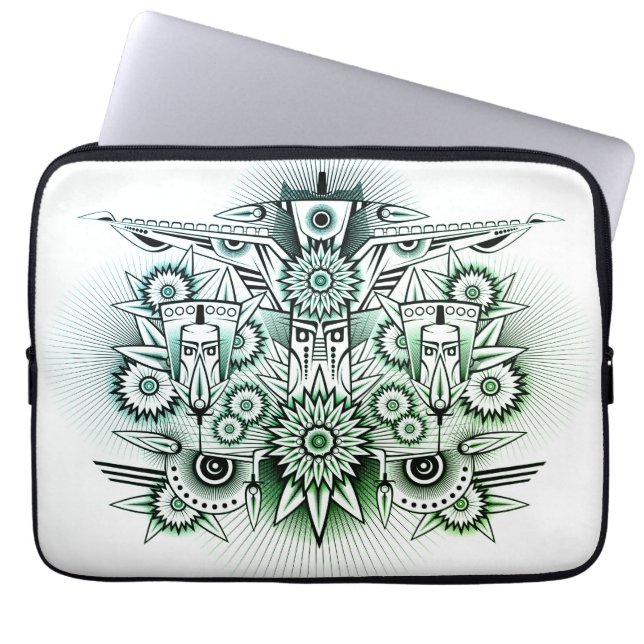Tribal design grön nyans laptop fodral (Framsidan)