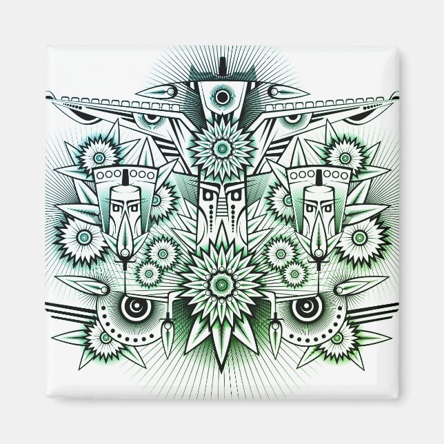 Tribal design grön nyans magnet (Framsidan)