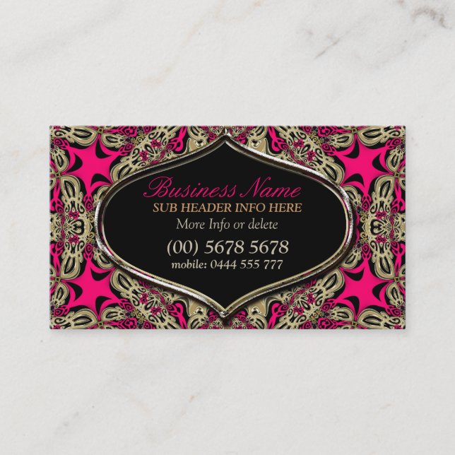 Tribal Diva Hot Pink Svart & Guld Namnkort (Framsida)