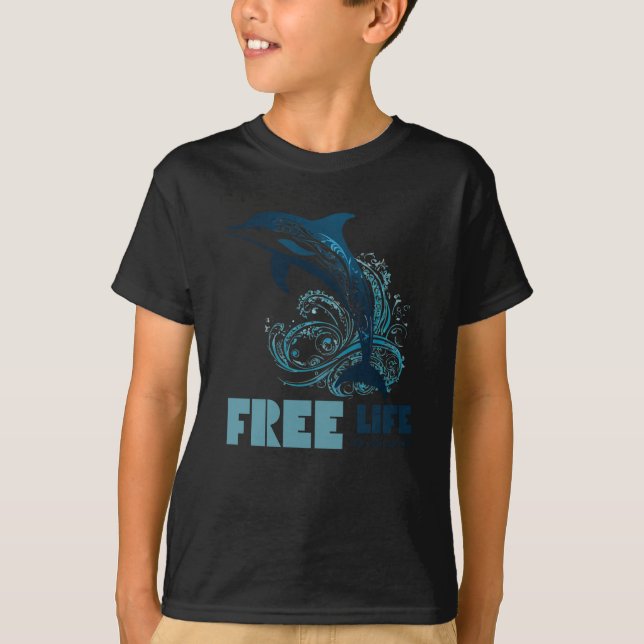 Tribal Dolphin Free Life T Shirt (Framsida)